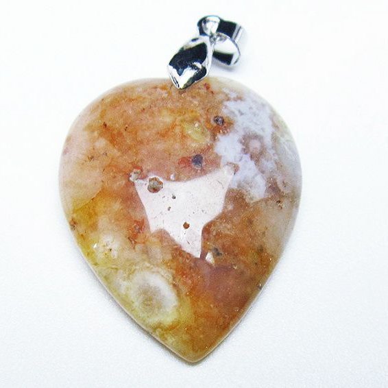 桜メノウ チェリーブロッサムアゲート ハート ペンダント[T335-2702]