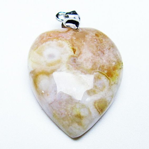 桜メノウ チェリーブロッサムアゲート ハート ペンダント[T335-2773]