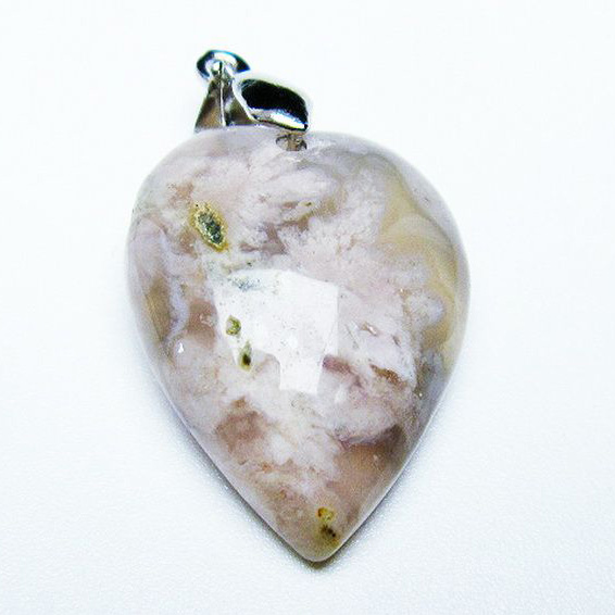 パワーストーン 天然石 桜メノウ チェリーブロッサムアゲート ハート ペンダント[T335-2843]