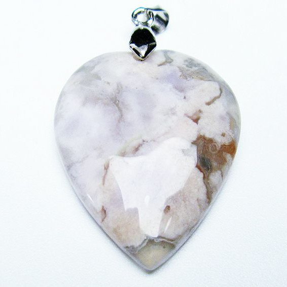 桜メノウ チェリーブロッサムアゲート ハート ペンダント[T335-2857]