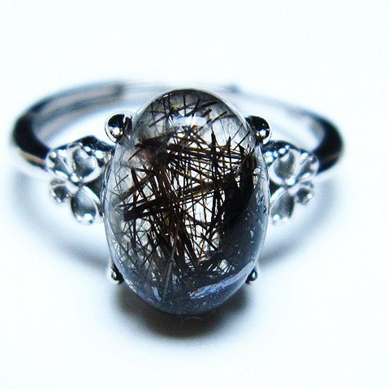 ブラックルチルクォーツ指輪(14号)[T343-1039]