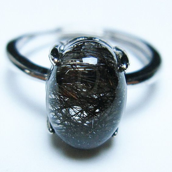 ブラックルチルクォーツ指輪(14号)[T343-1247]