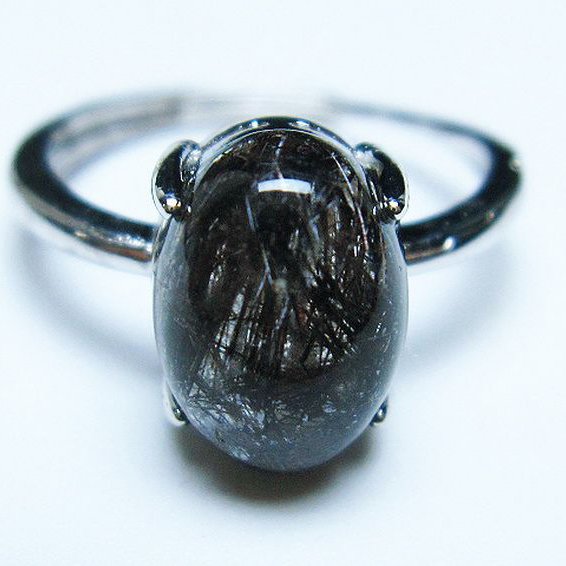 ブラックルチルクォーツ指輪(15号)[T343-1259]