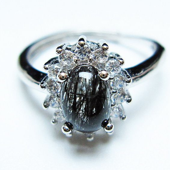 ブラックルチルクォーツ指輪(14号) [t343-1316]