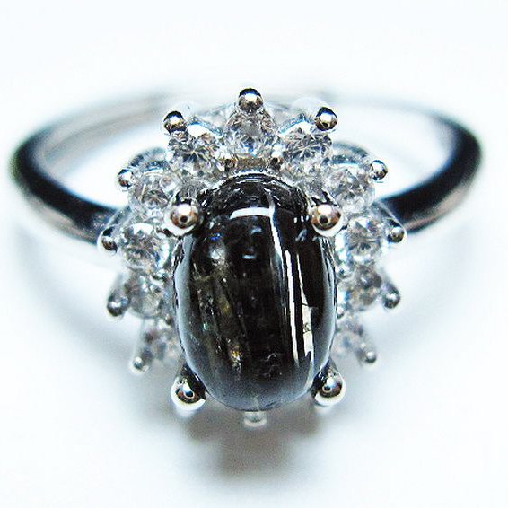 ブラックルチルクォーツ指輪(14号) [t343-1327]