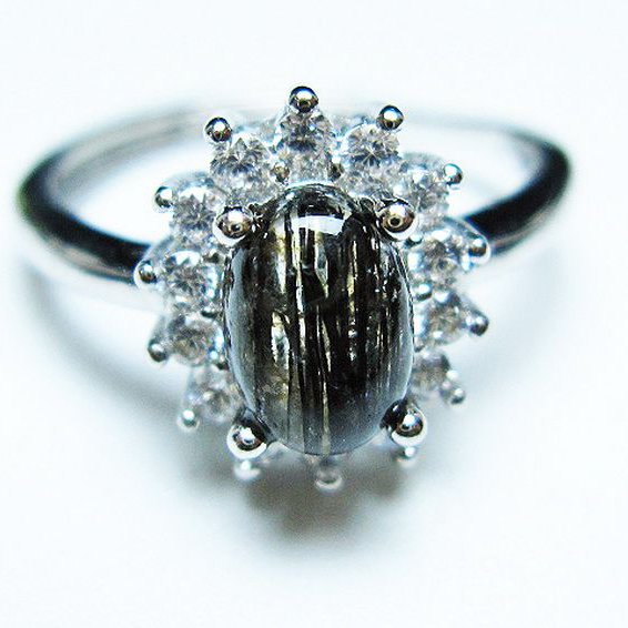 ブラックルチルクォーツ指輪(14号) [t343-1344]