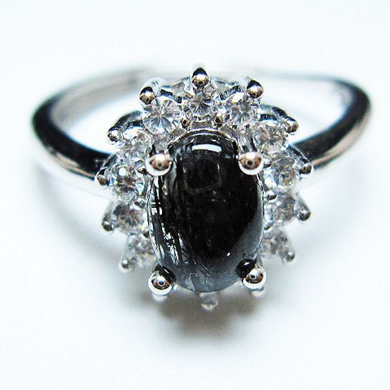 ブラックルチルクォーツ指輪(14号) [t343-1370]