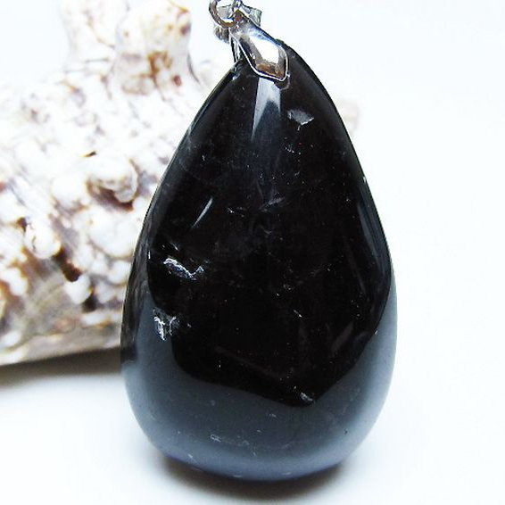 モリオン 純天然 黒水晶 ペンダント[T359-1981]