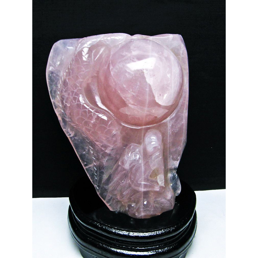 1.4Kgローズクォーツ手彫り龍[T583-1113]