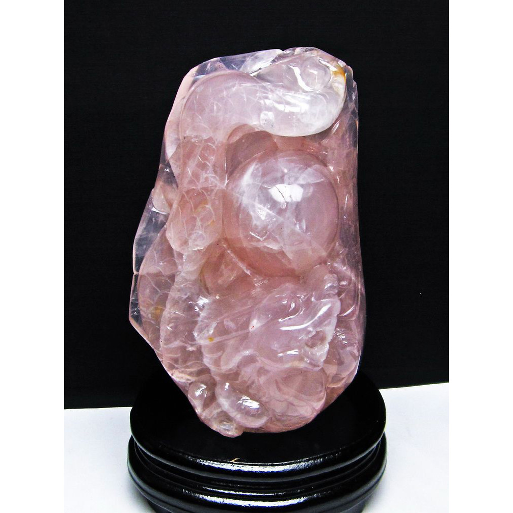 2Kgローズクォーツ手彫り龍[T583-1118]