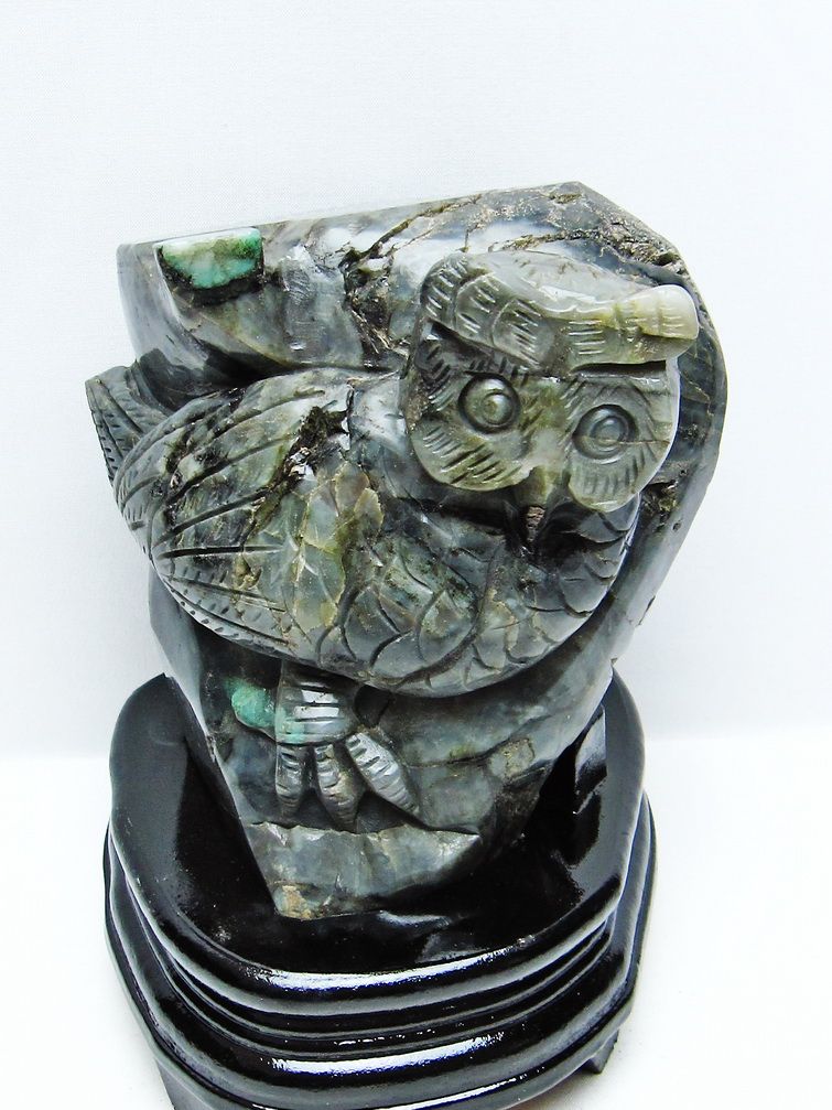 2.6Kgエメラルド 手彫り フクロウ 置物[T583-1140]