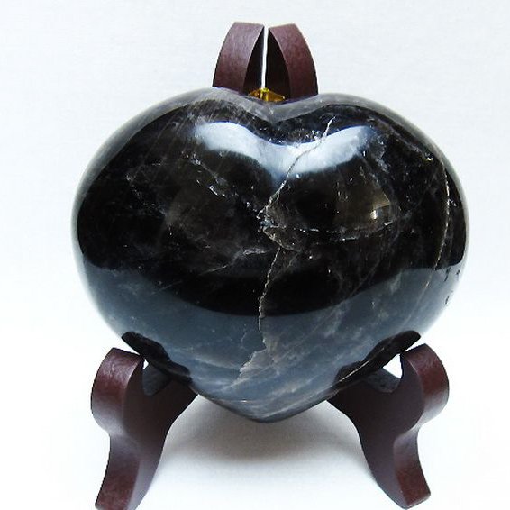 モリオン 純天然 黒水晶 ハート 置物[T643-4708]