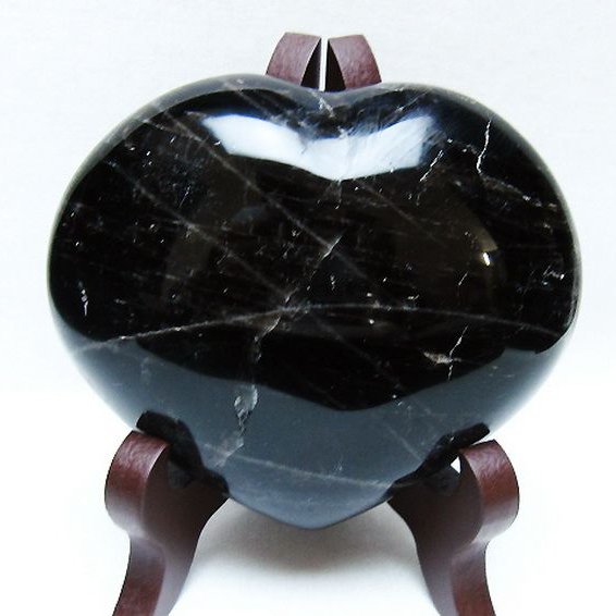モリオン 純天然 黒水晶 ハート 置物 [t643-4719]