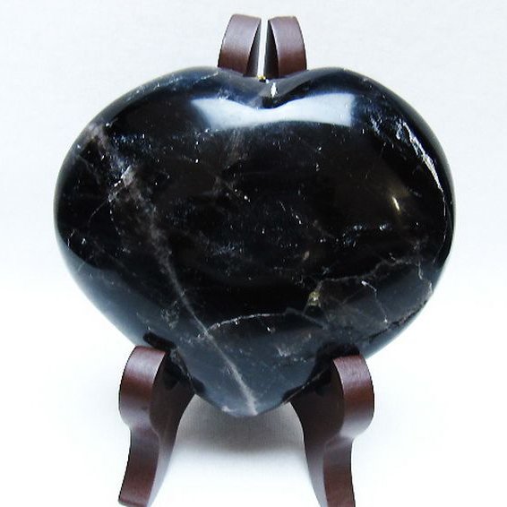 モリオン 純天然 黒水晶 ハート 置物[T643-4726]