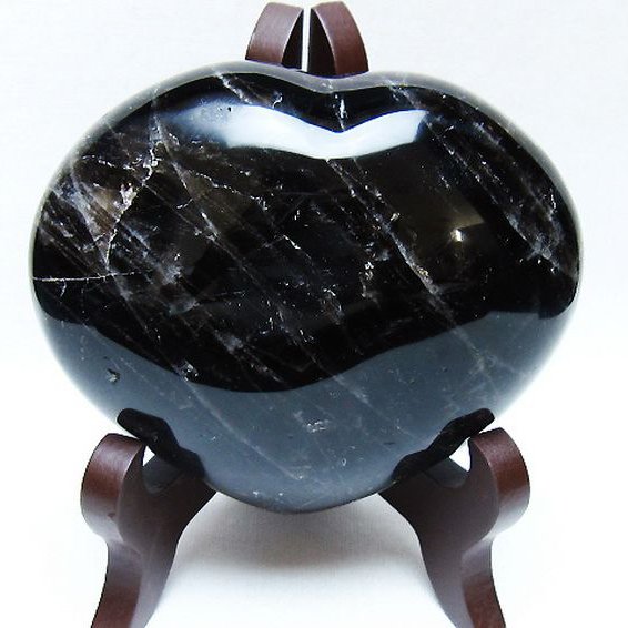 モリオン 純天然 黒水晶 ハート 置物 [t643-4728]