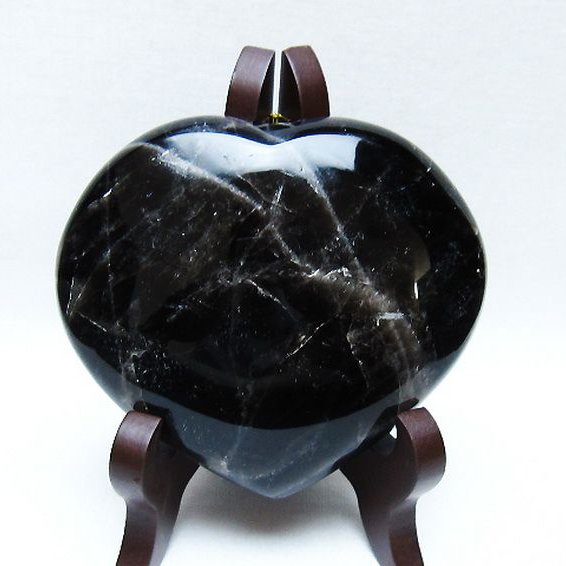 モリオン 純天然 黒水晶 ハート 置物[T643-4729]