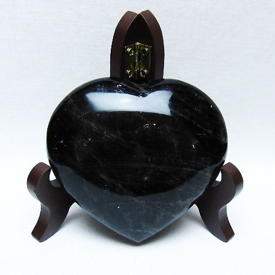 モリオン 純天然 黒水晶 ハート 置物[T643-4736]