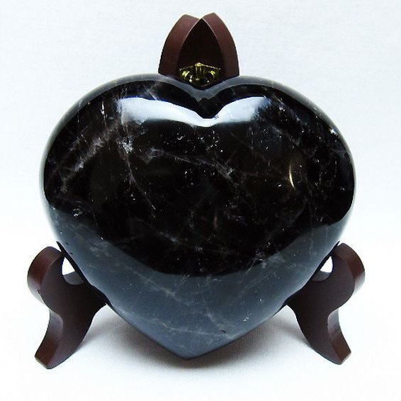 モリオン 純天然 黒水晶 ハート 置物 [t643-4742]
