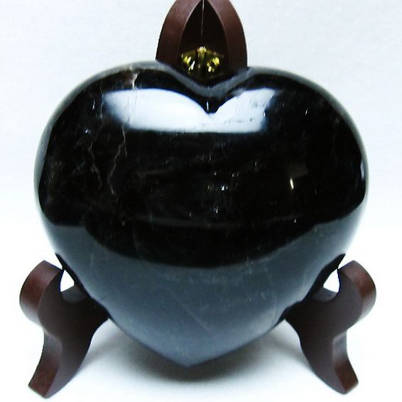 モリオン 純天然 黒水晶 ハート 置物 [t643-4756]