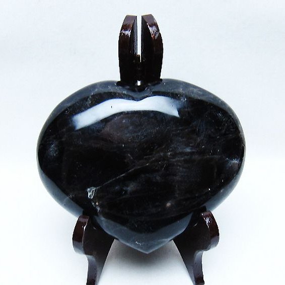 モリオン 純天然 黒水晶 ハート 置物[T643-4764]