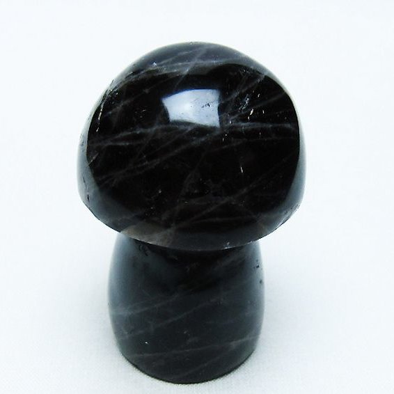 モリオン 純天然 黒水晶 きのこ 置物[T653-4124]