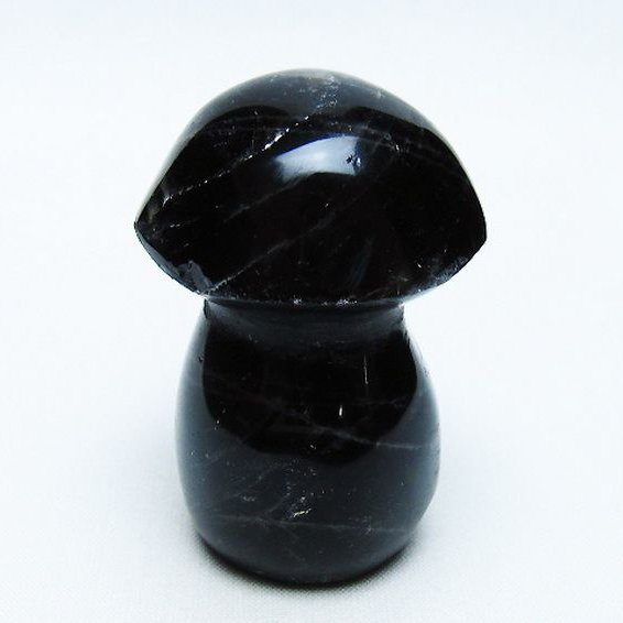モリオン 純天然 黒水晶 きのこ 置物[T653-4145]