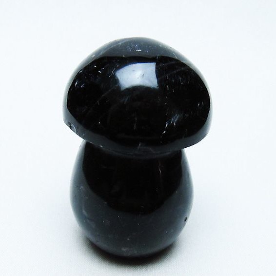 モリオン 純天然 黒水晶 きのこ 置物[T653-4187]