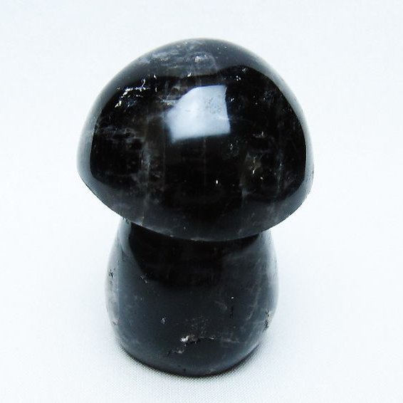 モリオン 純天然 黒水晶 きのこ 置物[T653-4277]