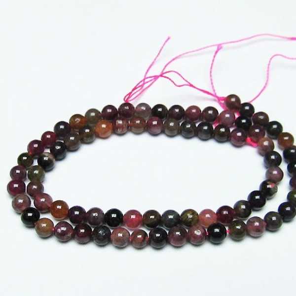 ミックスカラー トルマリン 一連 ビーズ5mm[T75-6401]