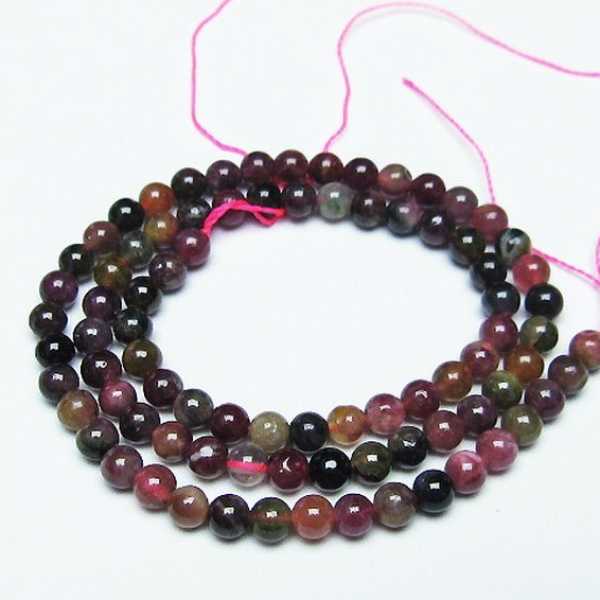 ミックスカラー トルマリン 一連 ビーズ5mm[T75-6451]
