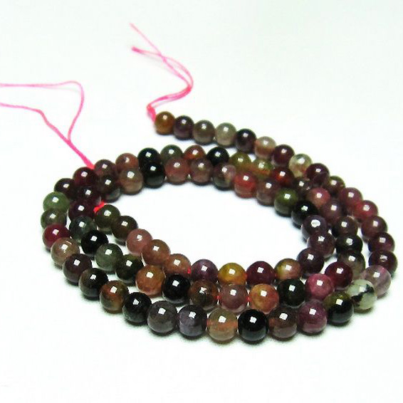 ミックスカラー トルマリン 一連 ビーズ5mm[T75-6816]