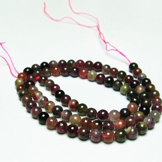 ミックスカラー トルマリン 一連 ビーズ5mm[T75-6820]