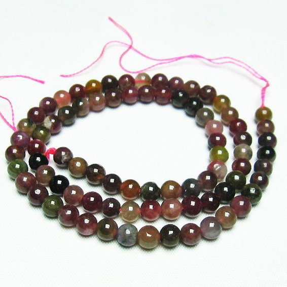 ミックスカラー トルマリン 一連 ビーズ5mm[T75-6901]