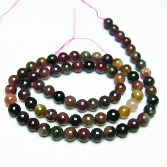 パワーストーン 天然石 ミックスカラー トルマリン 一連 ビーズ6mm[T75-6918]