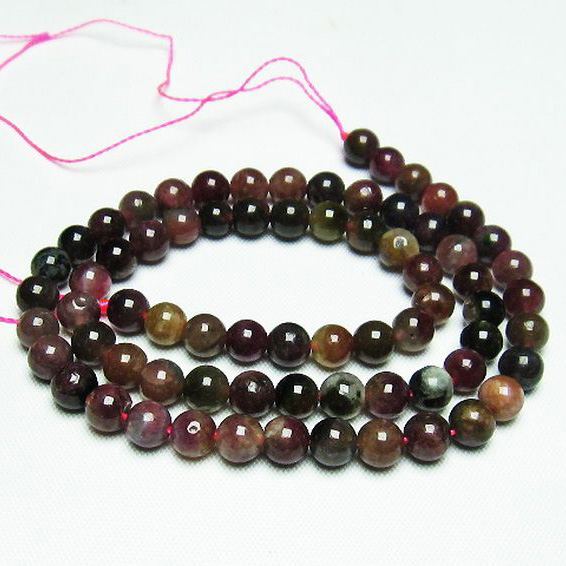 パワーストーン 天然石 ミックスカラー トルマリン 一連 ビーズ6mm[T75-6965]