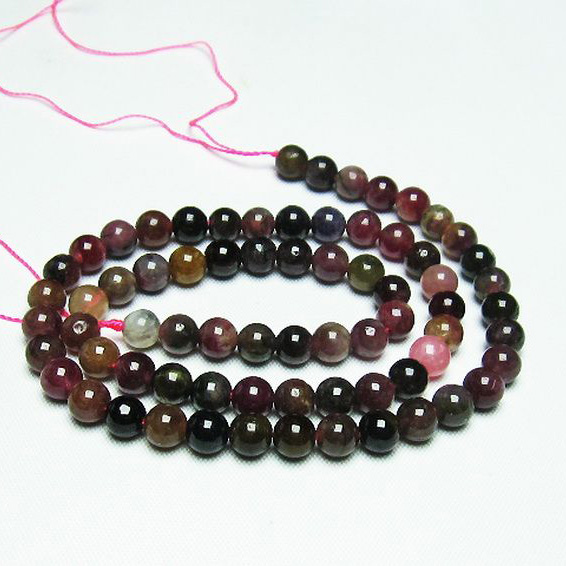 パワーストーン 天然石 ミックスカラー トルマリン 一連 ビーズ6mm[T75-6975]