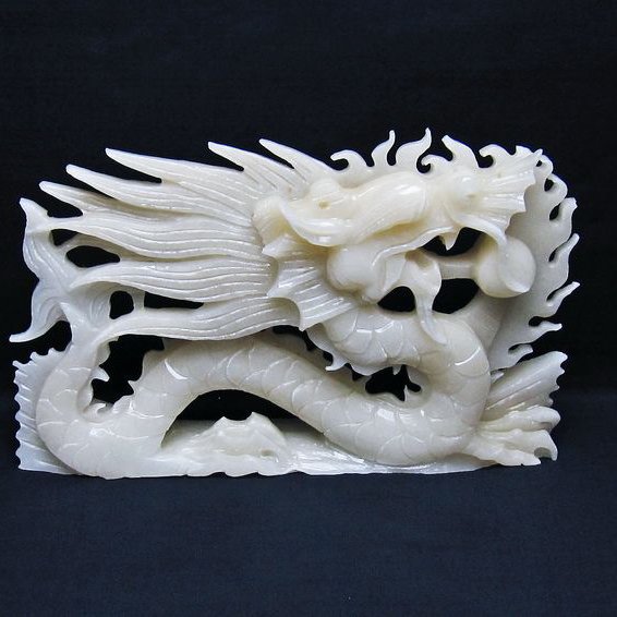 1.6Kg漢白玉手彫り龍置物[T757-1979]