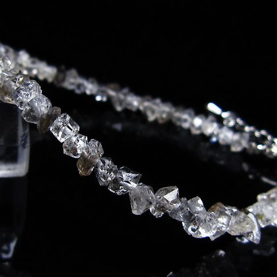 スティブナイト（輝安鉱）入り | ハーキマーダイヤモンド水晶ブレスレット[T99-5824]