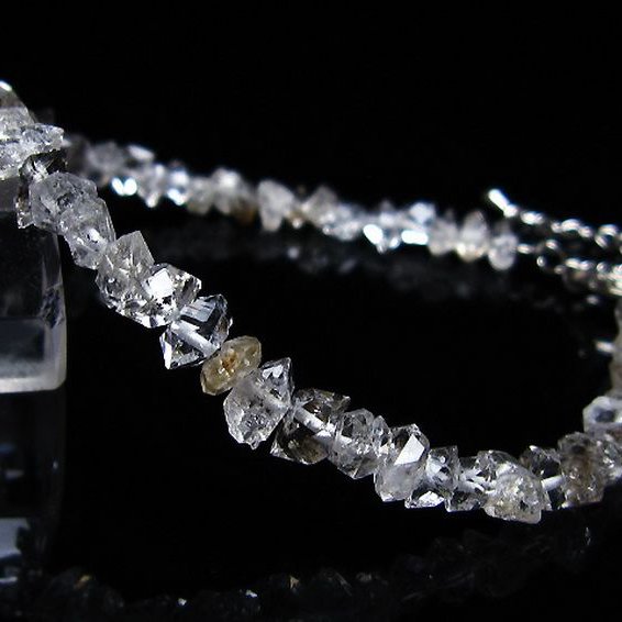スティブナイト（輝安鉱）入り | ハーキマーダイヤモンド水晶ブレスレット[T99-5849]