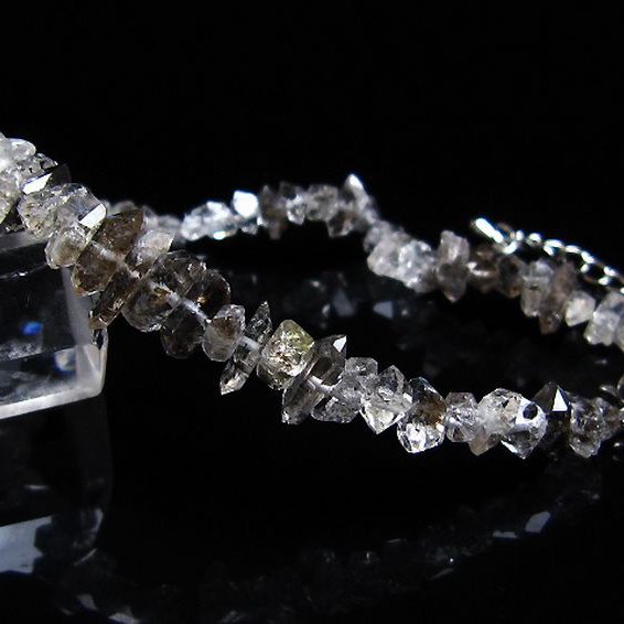 スティブナイト（輝安鉱）入り | ハーキマーダイヤモンド水晶ブレスレット[T99-5863]