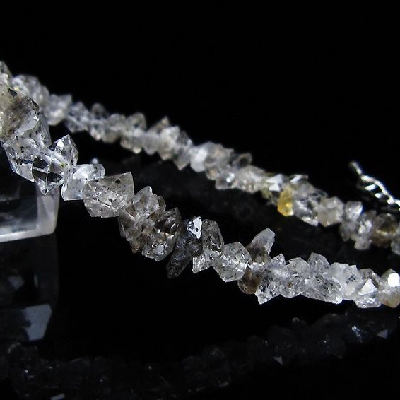 スティブナイト（輝安鉱）入り | ハーキマーダイヤモンド水晶ブレスレット[T99-5873]