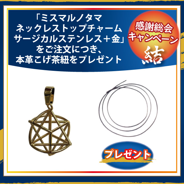 ミスマルノタマ・トップチャーム(サージカルステンレス+金)+本革こげ茶紐