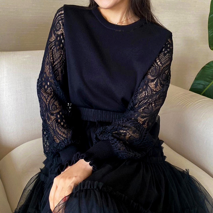 スリーブレースニット【7i-831-04177】