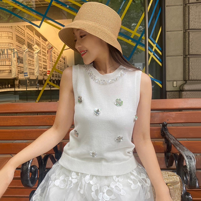 スパンコールフラワーニット【ネコポスOK】【7i-831-04650】