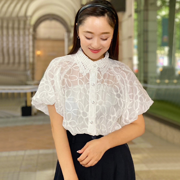 オーガンジーフラワーブラウス【ネコポスOK】【7h-831-04708】