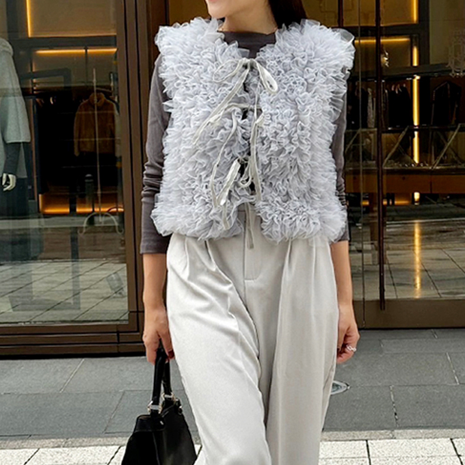 ベロアリボン2way frill gilet【7h-831-04750】