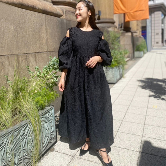 オープンアームジャガードワンピース【7h-971-00010】