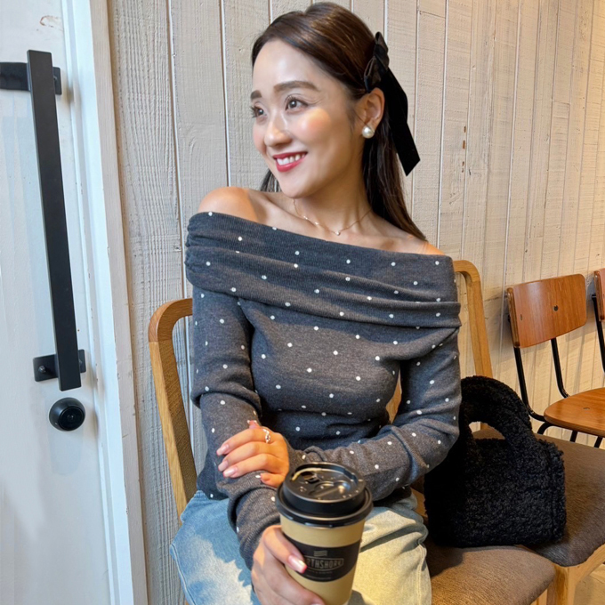 ドットオフショルニット【ネコポスOK】【7h-831-04757】