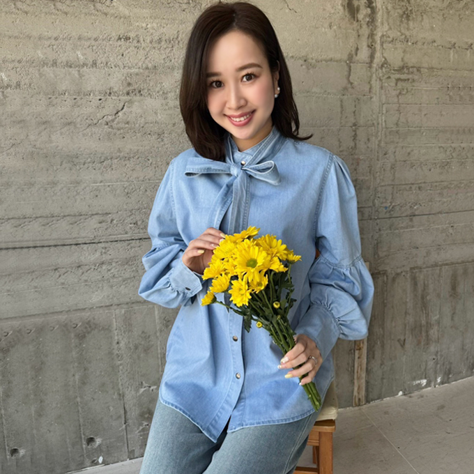 デニムボウタイブラウス【7g-831-05315】