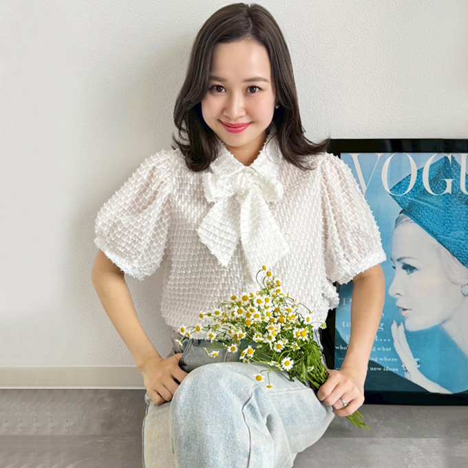 フリンジジャガードリボン付きブラウス【ネコポスOK】【7g-831-05311】